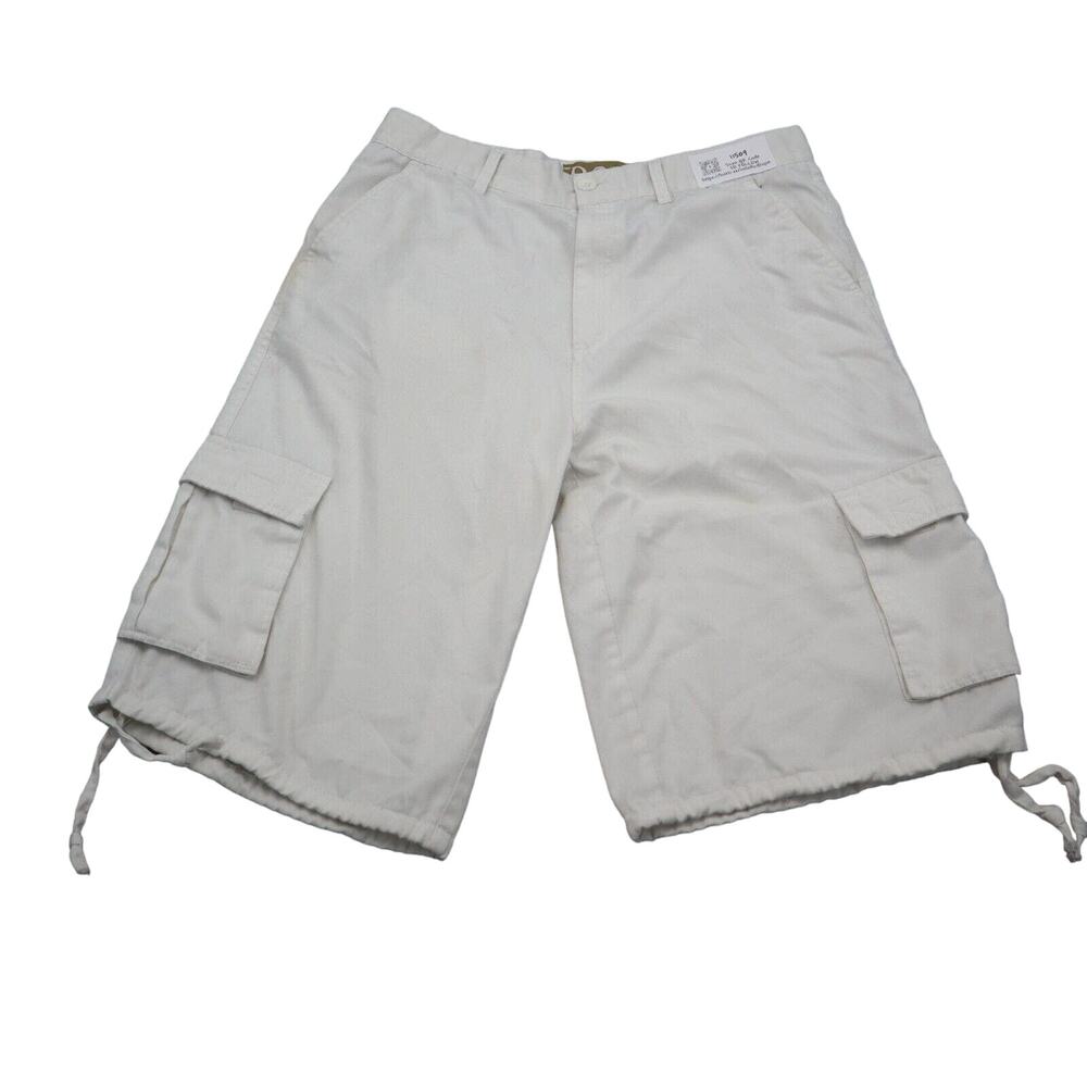 ROK Shorts Mens 34 White Cotton Polyester Twill Cargo Bottoms with Hem Tie